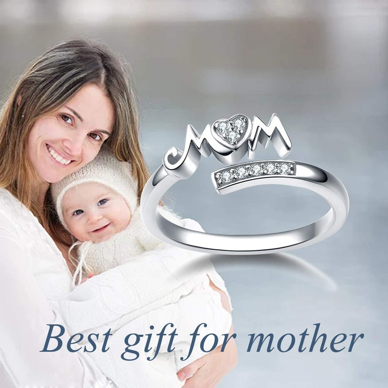 YFN 925 Sterling Silver Mothers Ring Mom Rings Band Adjustable Rings for Mother Jewelry Gifts (8) - Image 5